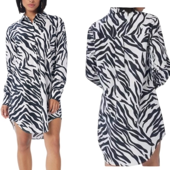 LITA by Ciara Zebra Print Cotton Oversized Shirt Dress NWT - Picture 1 of 16